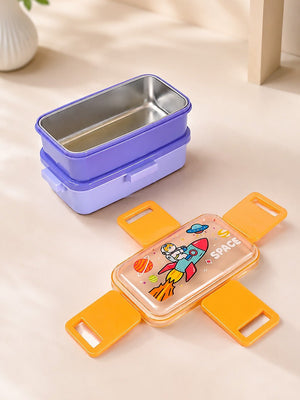 Mulberro Space Astronaut 2-Tier Kids Lunch Box | Stainless Steel | Leak-Proof | Spork & Sauce Box Included - Baby Food & Storage