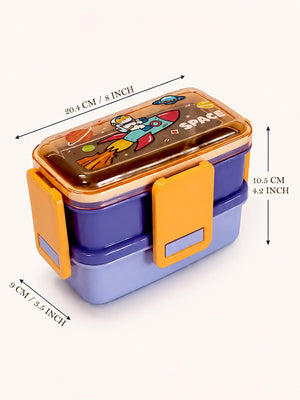 Mulberro Space Astronaut 2-Tier Kids Lunch Box | Stainless Steel | Leak-Proof | Spork & Sauce Box Included - Baby Food & Storage