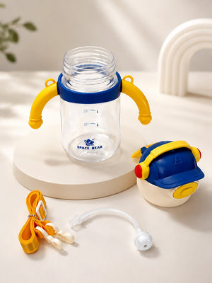 Mulberro Space Bear 3D Robot Sipper Bottle for Infants & Toddlers | Soft Straw, Easy-Grip Handles & Shoulder Strap - Water Bottle