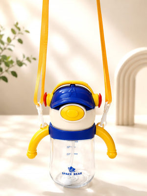 Mulberro Space Bear 3D Robot Sipper Bottle for Infants & Toddlers | Soft Straw, Easy-Grip Handles & Shoulder Strap - Water Bottle