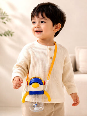 Mulberro Space Bear 3D Robot Sipper Bottle for Infants & Toddlers | Soft Straw, Easy-Grip Handles & Shoulder Strap - Water Bottle