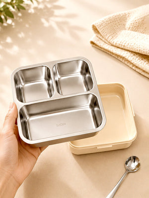 Mulberro Super Dinosaur Kids Stainless Steel Lunch Box with Compartments & Spoon - Baby Food & Storage