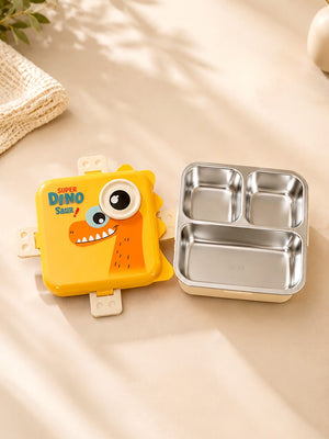 Mulberro Super Dinosaur Kids Stainless Steel Lunch Box with Compartments & Spoon - Baby Food & Storage