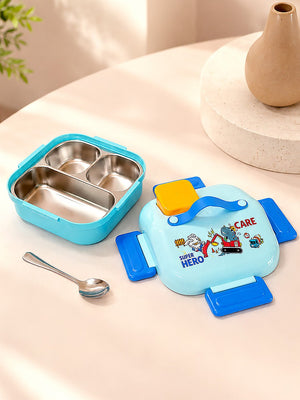 Mulberro Super Hero 2-Tier Kids Lunch Box | Stainless Steel | Leak-Proof | Sauce Box & Spoon Included - Baby Food & Storage