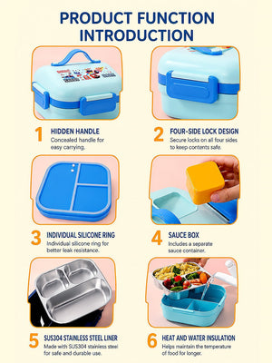 Mulberro Super Hero 2-Tier Kids Lunch Box | Stainless Steel | Leak-Proof | Sauce Box & Spoon Included - Baby Food & Storage