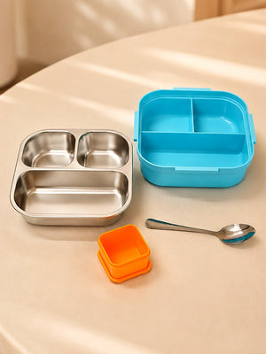 Mulberro Super Hero 2-Tier Kids Lunch Box | Stainless Steel | Leak-Proof | Sauce Box & Spoon Included - Baby Food & Storage