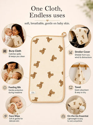 Mulberro Teddy Bear & Starry Night Muslin Burp Cloth | Set of 2 | 100% Pure Cotton | - Baby Bibs