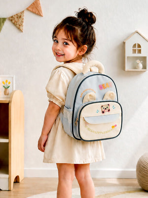 Mulberro The Lovely Bear Kids Backpack – Blue & Cream Bear-Ear Toddler School Bag - School Bag