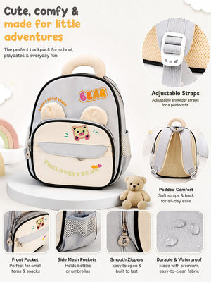 Mulberro The Lovely Bear Kids Backpack – Blue & Cream Bear-Ear Toddler School Bag - School Bag