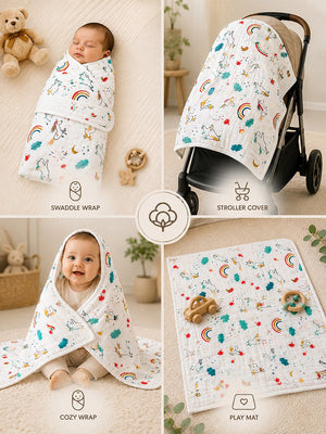 Mulberro Unicorn Rainbow 6-Layer Muslin Hooded Swaddle Blanket for Newborns & Babies - Baby Blankets & Quilts