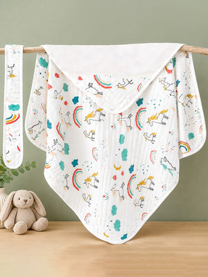 Mulberro Unicorn Rainbow 6-Layer Muslin Hooded Swaddle Blanket for Newborns & Babies - Baby Blankets & Quilts