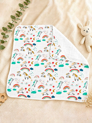 Mulberro Unicorn Rainbow 6-Layer Muslin Hooded Swaddle Blanket for Newborns & Babies - Baby Blankets & Quilts