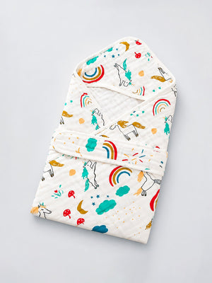 Mulberro Unicorn Rainbow 6-Layer Muslin Hooded Swaddle Blanket for Newborns & Babies - Baby Blankets & Quilts