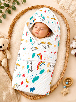 Mulberro Unicorn Rainbow 6-Layer Muslin Hooded Swaddle Blanket for Newborns & Babies - Baby Blankets & Quilts
