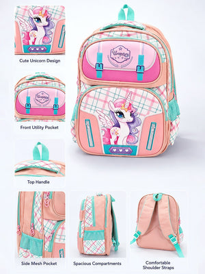 Mulberro Unicorn School Backpack for Girls – Pink Plaid Kids Bag - School Bag