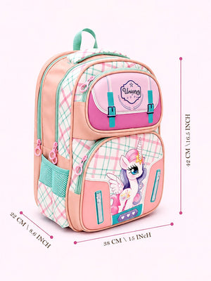 Mulberro Unicorn School Backpack for Girls – Pink Plaid Kids Bag - School Bag