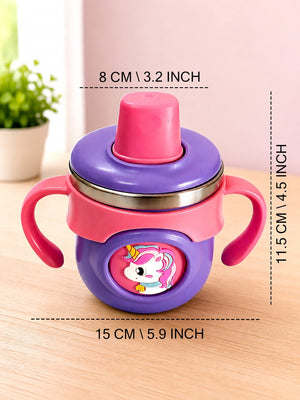 Mulberro Unicorn Stainless Steel Sipper Bottle for Babies & Toddlers — 250ml | Spill-Proof Spout, Flip Straw & Dual Handles - Water Bottle
