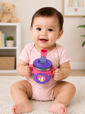 Mulberro Unicorn Stainless Steel Sipper Bottle for Babies & Toddlers — 250ml | Spill-Proof Spout, Flip Straw & Dual Handles - Water Bottle