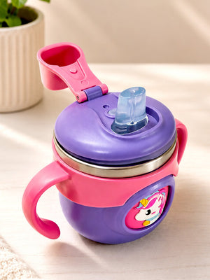 Mulberro Unicorn Stainless Steel Sipper Bottle for Babies & Toddlers — 250ml | Spill-Proof Spout, Flip Straw & Dual Handles - Water Bottle