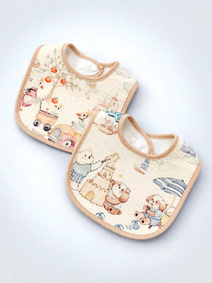 Mulberro Waterproof Muslin Bib | Bear & Fairytale Adventure 2-Piece Organic Muslin Cotton Baby Bibs | Snap Closure - Baby Bibs