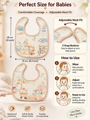 Mulberro Waterproof Muslin Bib | Bear & Fairytale Adventure 2-Piece Organic Muslin Cotton Baby Bibs | Snap Closure - Baby Bibs