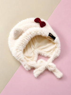 Mulberro Winter Cap | Cream Cat Baby | Soft Plush Fleece Earflaps & Chin Tie | 0–24 Months - Kids Accessories