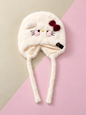 Mulberro Winter Cap | Cream Cat Baby | Soft Plush Fleece Earflaps & Chin Tie | 0–24 Months - Kids Accessories