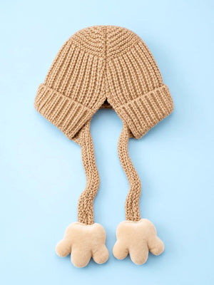Mulberro Winter Knit Cap Beige Bear Kids | Soft Knit Beanie, 3D Ears, Plush Paw Straps & Fleece Lined | 1–3 Years - Kids Accessories