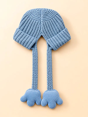 Mulberro Winter Knit Cap Blue Bear Kids | Soft Knit Beanie, 3D Ears, Plush Paw Straps & Fleece Lined | 1–3 Years - Kids Accessories