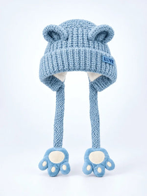Mulberro Winter Knit Cap Blue Bear Kids | Soft Knit Beanie, 3D Ears, Plush Paw Straps & Fleece Lined | 1–3 Years - Kids Accessories