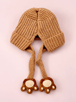 Mulberro Winter Knit Cap Brown Bear Toddler | Soft Knit Beanie, 3D Ears, Plush Paw Straps & Fleece Lined | 1–3 Years - Kids Accessories