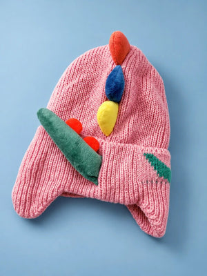 Mulberro Winter Knit Cap Pink Dinosaur Toddler | Soft Knit Beanie, 3D Rainbow Spikes & Tail, Ear-Covering & Plush Lined | 1–3 Years - Kids Accessories