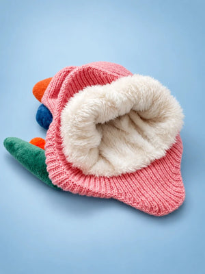Mulberro Winter Knit Cap Pink Dinosaur Toddler | Soft Knit Beanie, 3D Rainbow Spikes & Tail, Ear-Covering & Plush Lined | 1–3 Years - Kids Accessories