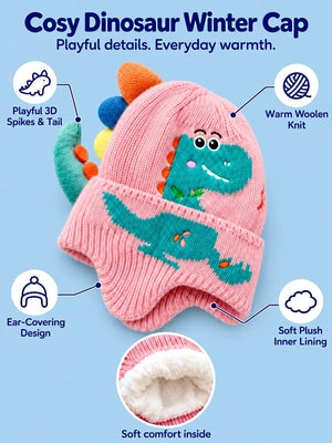 Mulberro Winter Knit Cap Pink Dinosaur Toddler | Soft Knit Beanie, 3D Rainbow Spikes & Tail, Ear-Covering & Plush Lined | 1–3 Years - Kids Accessories