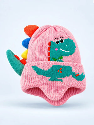 Mulberro Winter Knit Cap Pink Dinosaur Toddler | Soft Knit Beanie, 3D Rainbow Spikes & Tail, Ear-Covering & Plush Lined | 1–3 Years - Kids Accessories
