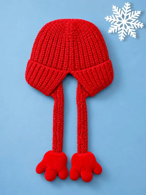 Mulberro Winter Knit Cap Red Bear Kids | Soft Knit Beanie, 3D Ears, Plush Paw Straps & Fleece Lined | 1–3 Years - Kids Accessories