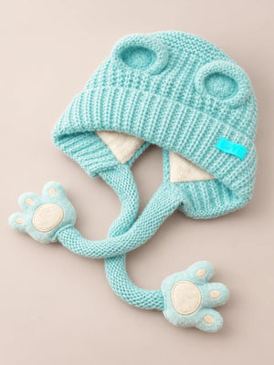 Mulberro Winter Knit Cap Teal Bear Toddler | Soft Knit Beanie, 3D Ears, Plush Paw Straps & Fleece Lined | 1–3 Years - Kids Accessories
