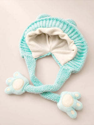 Mulberro Winter Knit Cap Teal Bear Toddler | Soft Knit Beanie, 3D Ears, Plush Paw Straps & Fleece Lined | 1–3 Years - Kids Accessories