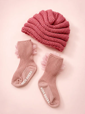 Mulberro Woollen Dusty Rose 3D Daisy Turban Cap & Flower Booties Set | Soft Knit | Baby Girls 0–12 Months - Kids Accessories
