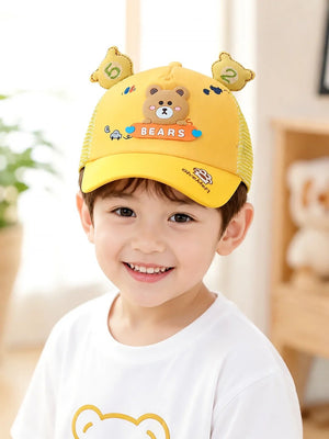 Mulberro Yellow 3D Bear Kids Cap with Ears Adjustable 2-6Y - Kids Accessories