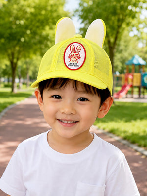 Mulberro Yellow 3D Bunny Ears Kids Cap Mesh Fabric Adjustable 2-6Y - Kids Accessories
