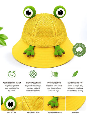 Mulberro Yellow 3D Frog Kids Bucket Hat Breathable Mesh 2-6Y - Kids Accessories
