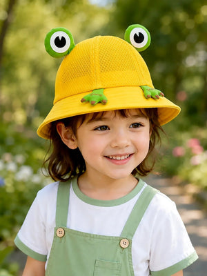 Mulberro Yellow 3D Frog Kids Bucket Hat Breathable Mesh 2-6Y - Kids Accessories