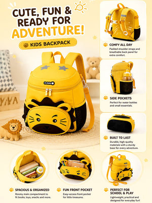 Mulberro Yellow 3D Lion Kids Backpack with Safety Leash | Toddler School Bag - School Bag
