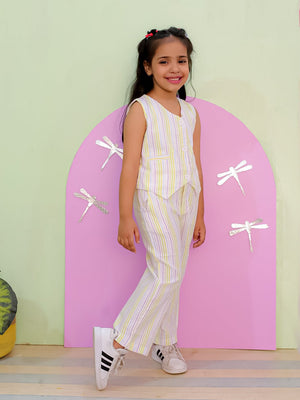Multi Color Striped Girls Co Ord Pant Set - KCW - MC - MLSCO - 1 - 2