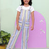 Multi Color Striped Girls Dungaree With White Top