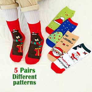 Multicolor Christmas Ankle Length Socks For Kids - Set Of 5 Pcs - 2 - 4 Years Christmas