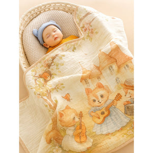 Music Fox Guitar print Super Soft Breathable pure Muslin cotton Blanket for Infants - Bedding