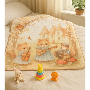 Music Fox Guitar print Super Soft Breathable pure Muslin cotton Blanket for Infants - Bedding