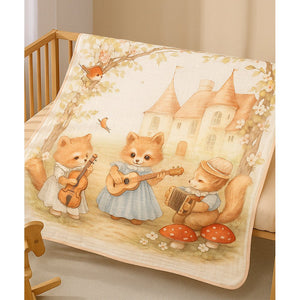 Music Fox Guitar print Super Soft Breathable pure Muslin cotton Blanket for Infants - Bedding